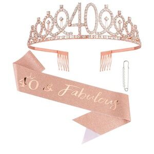 Rose Gold 40th Birthday Tiara and Sash Set